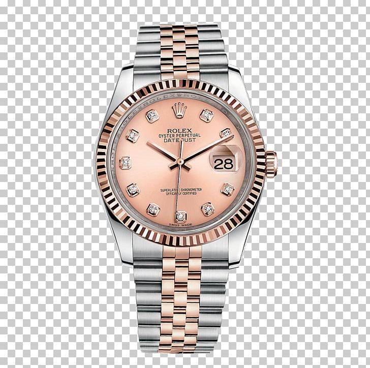 Rolex Datejust Watch Colored Gold PNG, Clipart, Automatic Watch, Brand, Brown, Chronometer Watch, Diamond Free PNG Download