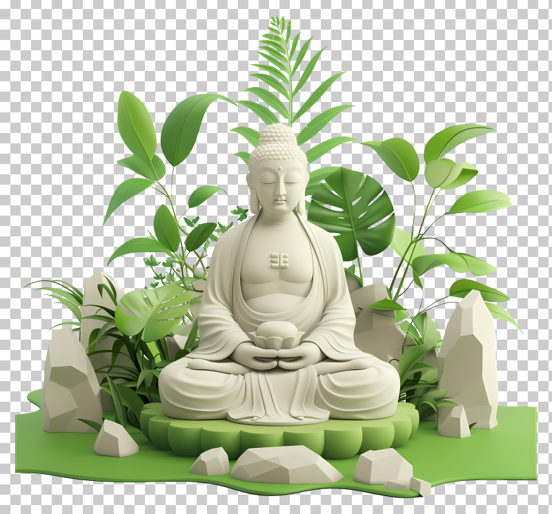 Garden Meditation Day - Serene Buddha Statue In Nature PNG