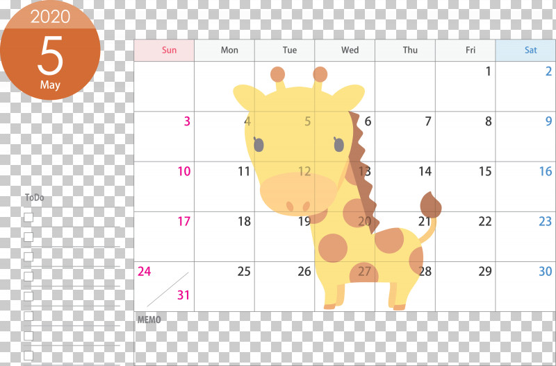 May 2020 Calendar May Calendar 2020 Calendar PNG, Clipart, 2020 Calendar, Giraffe, Giraffidae, Line, May 2020 Calendar Free PNG Download