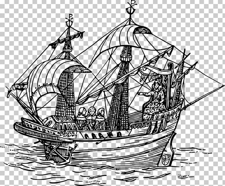 Sailing Ship Drawing Line Art PNG, Clipart, Barque, Black And White, Boat, Brigantine, Caravel Free PNG Download