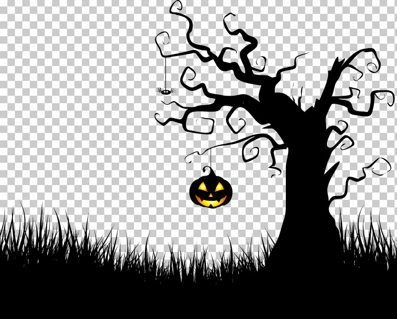 Halloween Halloween Tree PNG, Clipart, Blackandwhite, Branch, Cartoon, Halloween, Halloween Tree Free PNG Download