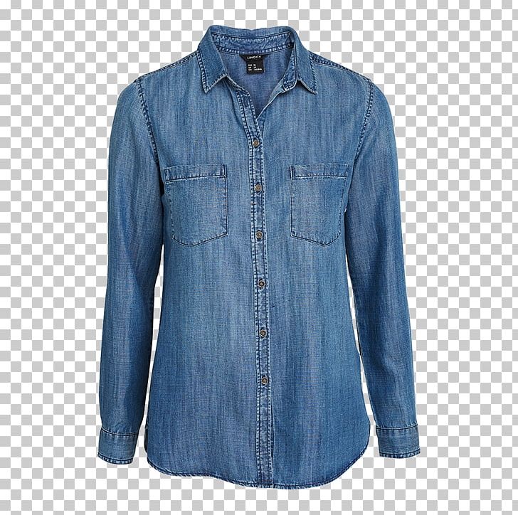 Denim Lyocell Shirt Blue Woven Fabric PNG, Clipart, Blouse, Blue, Button, Clothing, Denim Free PNG Download