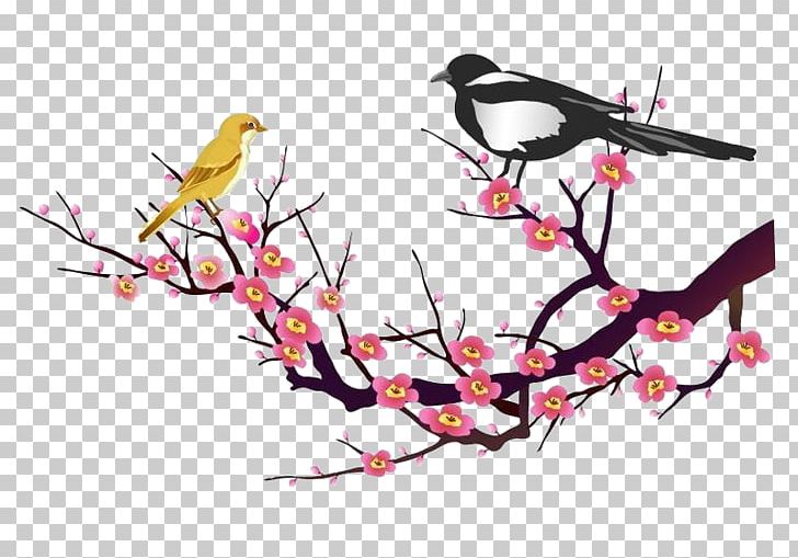 Lunar New Year Peach Ochna Integerrima PNG, Clipart, Art, Beak, Bird, Birds, Blossom Free PNG Download