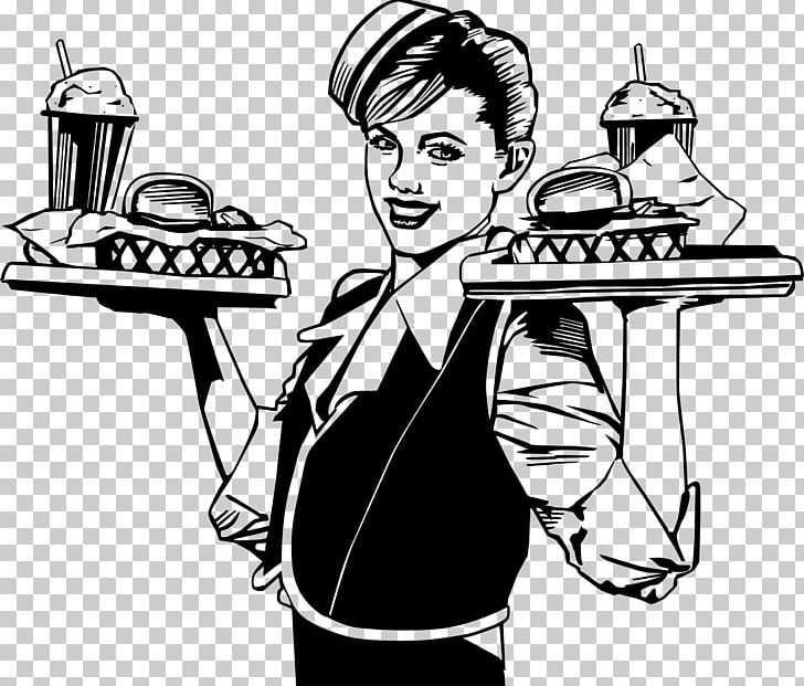 Waiter Diner Retro Style PNG, Clipart, Arm, Art, Bartender, Black And White, Cartoon Free PNG Download
