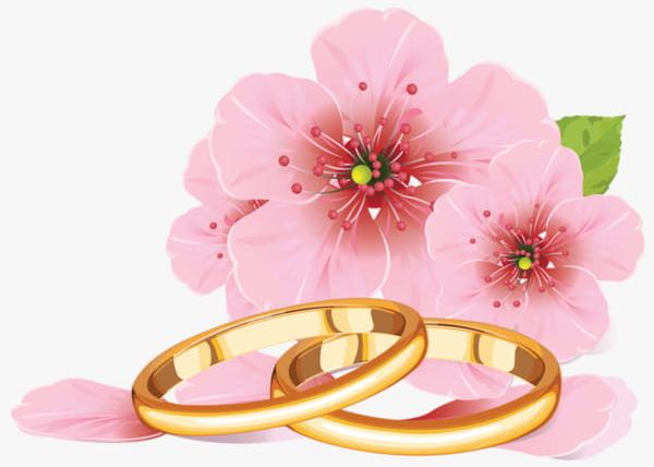 Pink Flowers And Golden Rings PNG, Clipart, Couple, Couple Rings, Creative, Creative Wedding Rings, Flower Free PNG Download