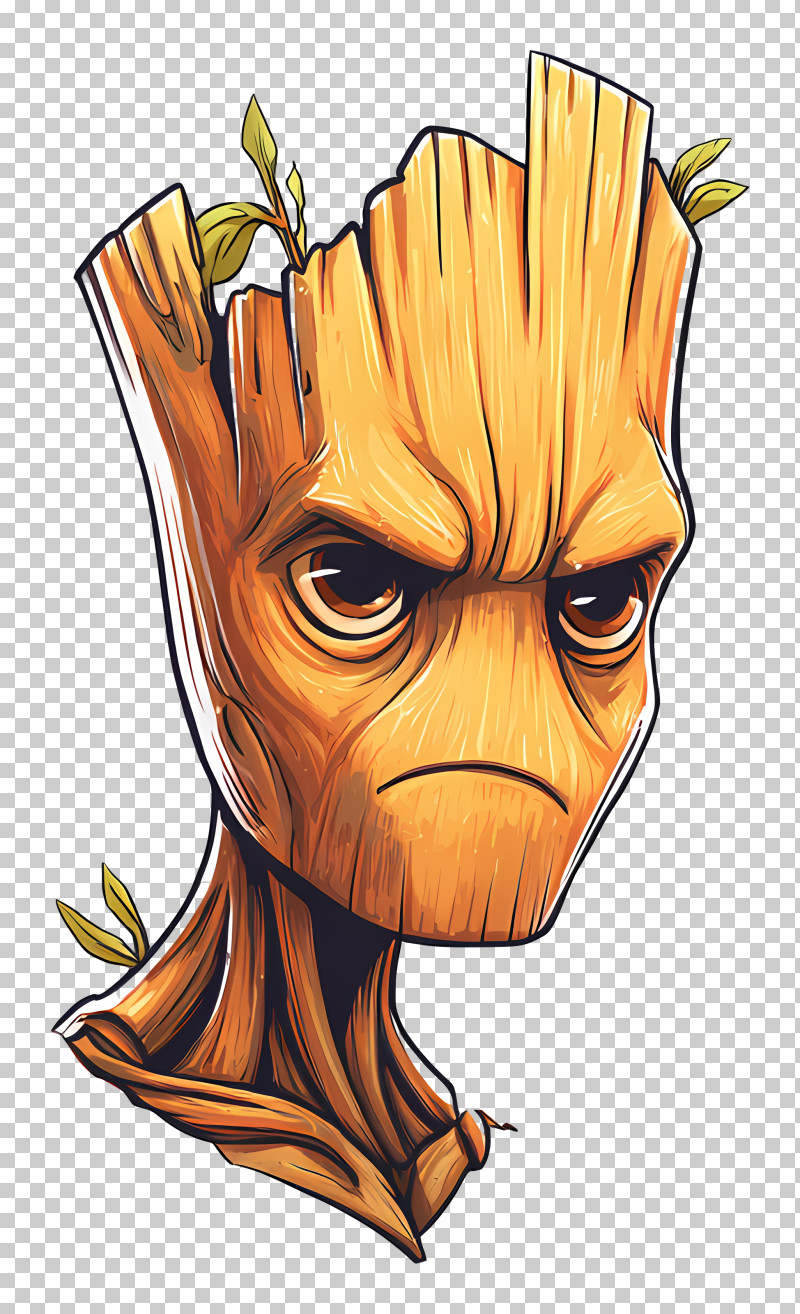 Groot Face - Wooden Character With Leaves PNG