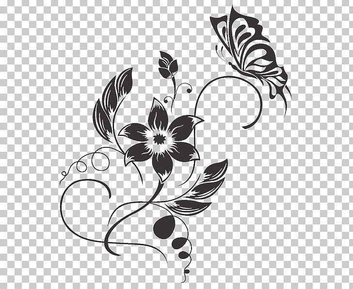 Graphics Decorative Arts Wall Decal Ornament Floral Design PNG, Clipart, Black And White, Branch, Butterfly, Decorative Arts, Drawing Free PNG Download