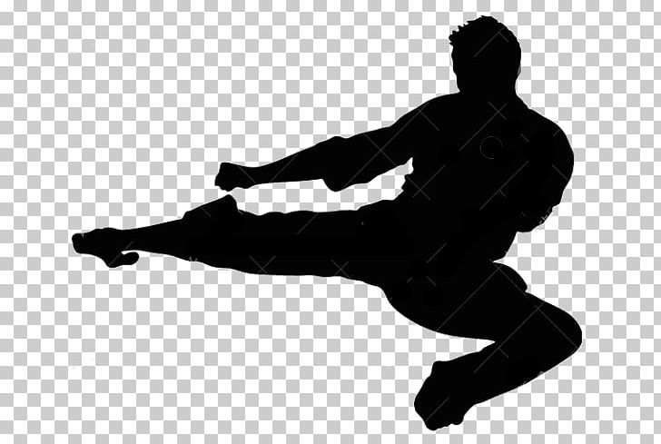 Silhouette Flying Kick Taekwondo Martial Arts PNG, Clipart, Angle, Black, Black And White, Flying Kick, Hand Free PNG Download