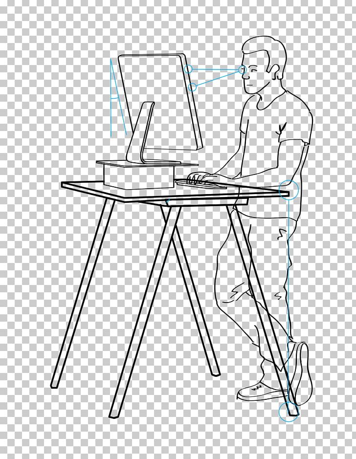Standing Desk Sit-stand Desk Sitting PNG, Clipart, Angle, Arm, Artwork, Asento, Black And White Free PNG Download