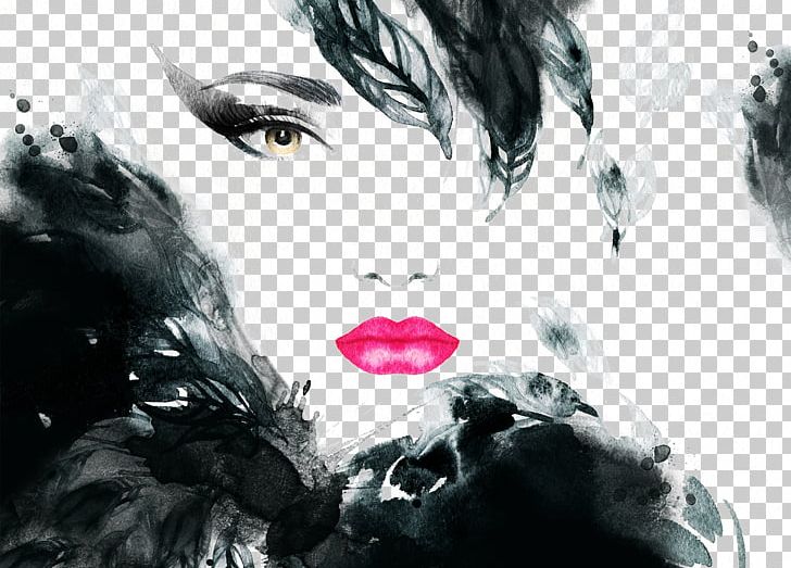 Fashion Watercolor Painting Portrait PNG, Clipart, Black Hair, Computer Wallpaper, Creative Beauty, Fashion Illustration, Fictional Character Free PNG Download