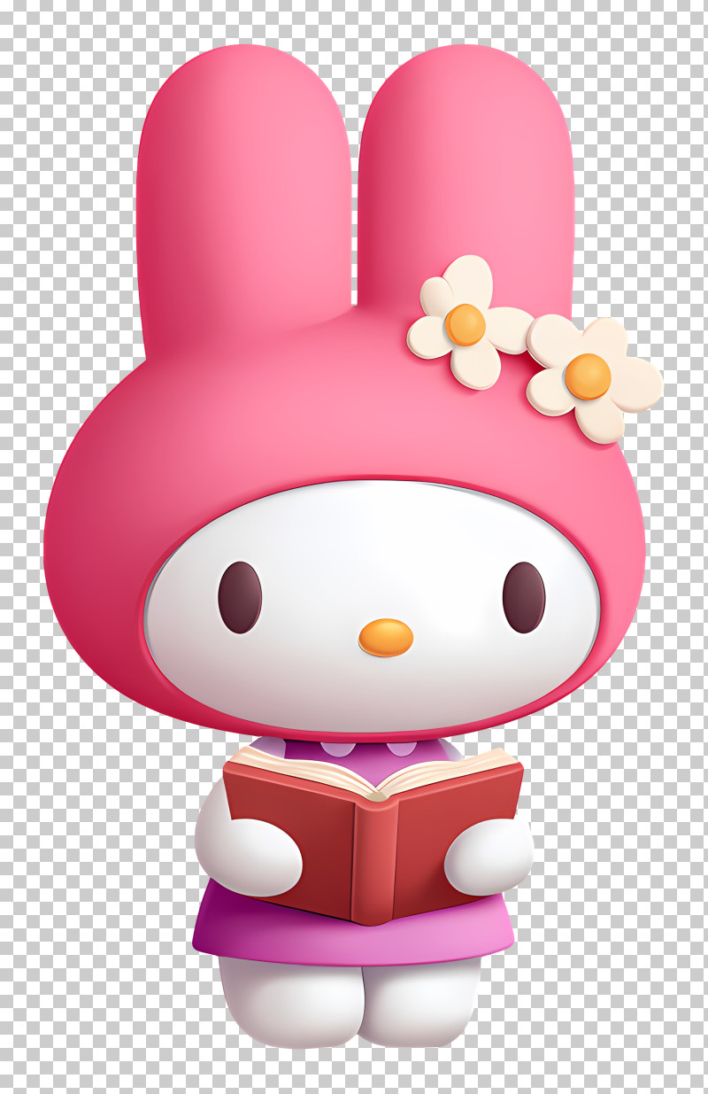 My Melody Reading A Book - Bookworm Bunny With Flowers PNG