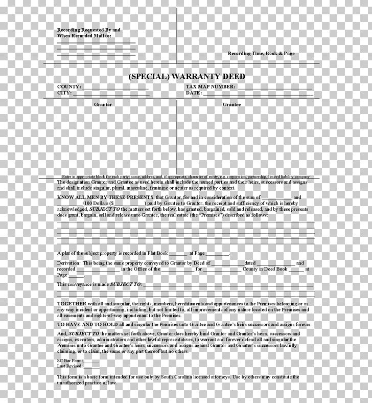 Warranty Deed Document South Carolina Real Estate PNG, Clipart, Area, Deed, Document, Form, Indiana Free PNG Download