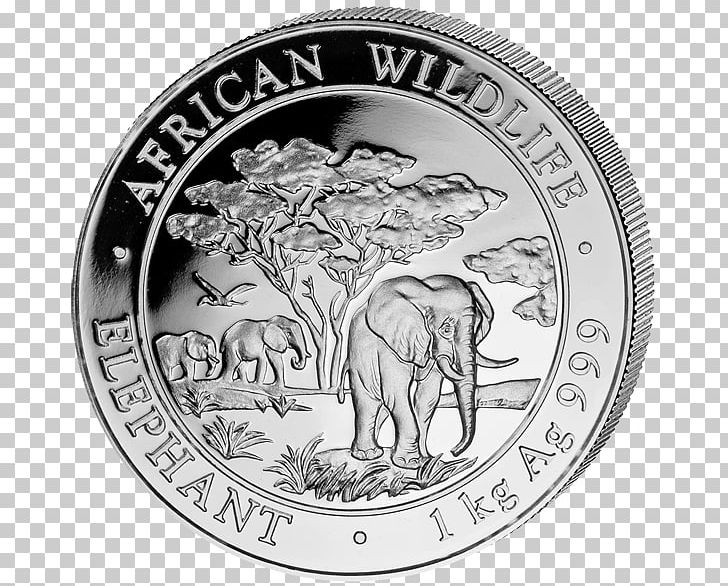 African Elephant Silver Coin Silver Coin Elephantidae PNG, Clipart, African Elephant, American Silver Eagle, Black And White, Bullion, Circle Free PNG Download