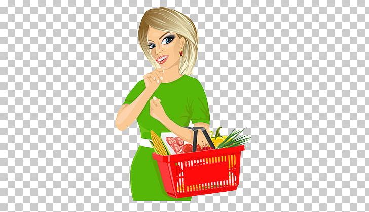 Basket Woman Supermarket Illustration PNG, Clipart, Birthday Card, Business Card, Cartoon, Fictional Character, Food Free PNG Download