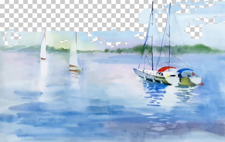 Watercolor Landscape Watercolor Painting Boat Illustration PNG, Clipart, Beautiful Vector, Cartoon, Landscape Painting, Landscape Vector, Ocean Free PNG Download