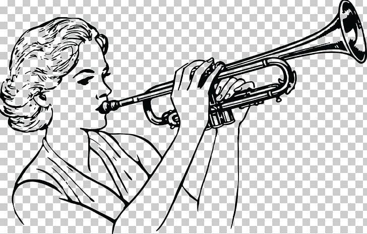 Trumpet Musical Instruments PNG, Clipart, Alto Horn, Arm, Artwork, Black And White, Brass Instrument Free PNG Download