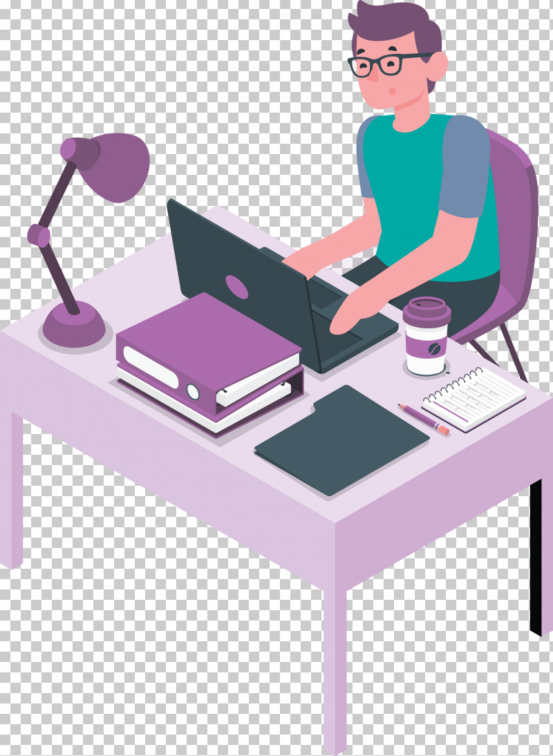 Sitting Desk Cartoon Angle Purple PNG, Clipart, Angle, Behavior, Cartoon, Desk, Human Free PNG Download
