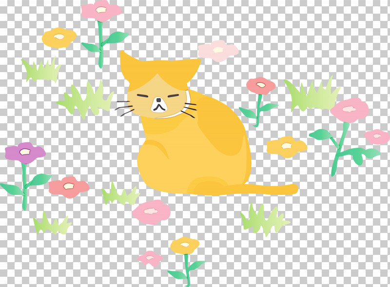 Yellow Cartoon Tail Branch Whiskers PNG, Clipart, Branch, Cartoon, Cat, Lawn, Meadow Free PNG Download