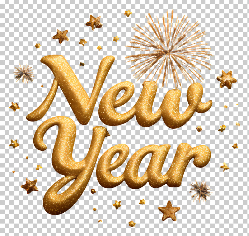 2026 Happy New Year - Gold New Year Text With Fireworks PNG