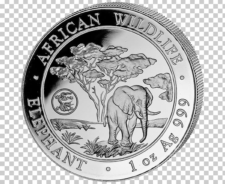 African Elephant Silver Coin Elephantidae PNG, Clipart, Africa, African Elephant, Black And White, Bullion, Bullion Coin Free PNG Download