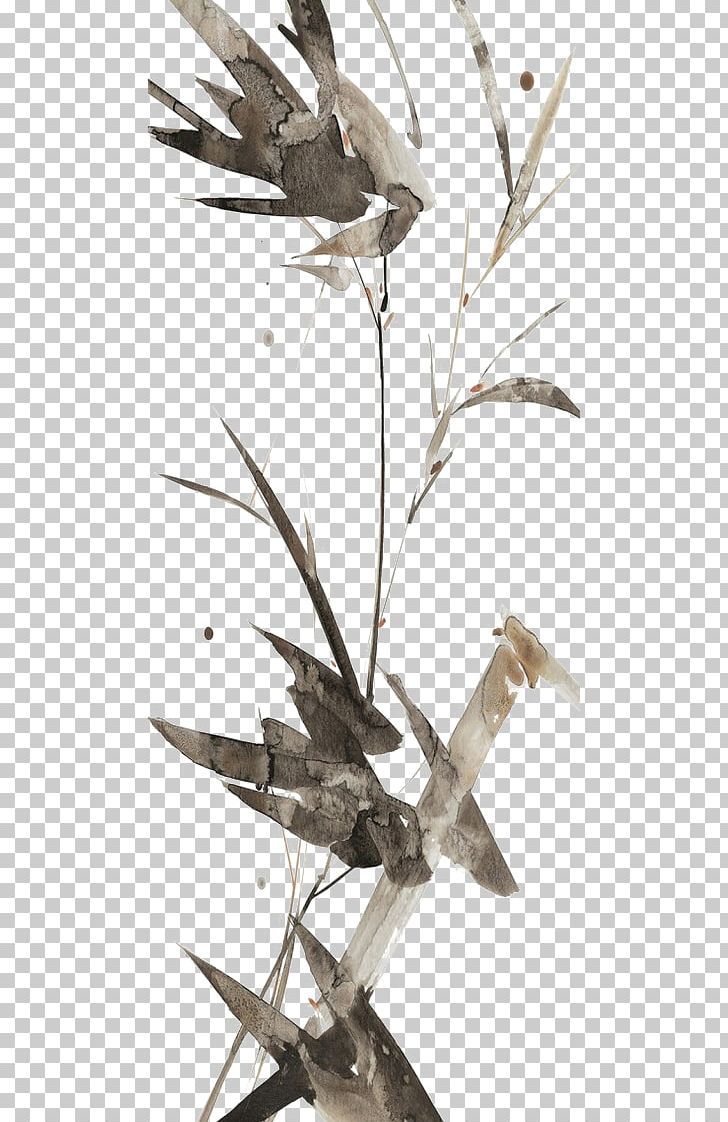 Bamboo Ink Wash Painting Bamboe PNG, Clipart, Bamboo, Bamboo Leaves, Bamboo Tree, Beak, Bird Free PNG Download