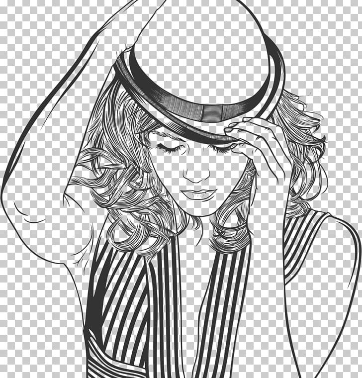Woman With A Hat Line Art PNG, Clipart, Arm, Art, Art, Artwork, Black Free PNG Download