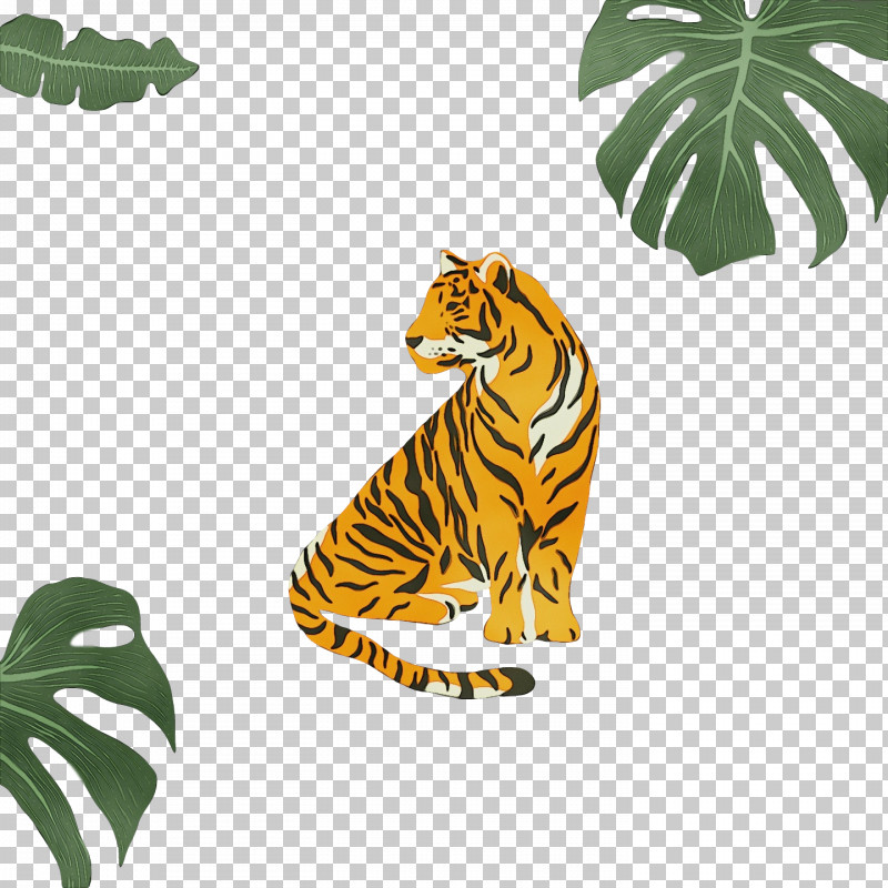 Tiger Animal Figurine Text Leaf Cat PNG, Clipart, Animal Figurine, Cat, Leaf, Paint, Plants Free PNG Download