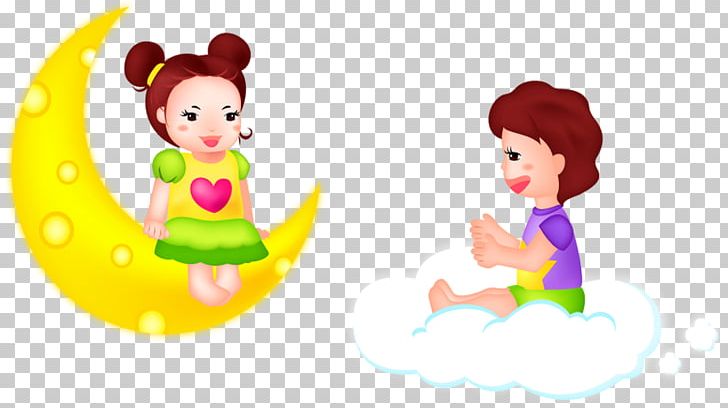 Children Sitting On Clouds Illustration Moon PNG, Clipart, Ai Vector Material, Cartoon, Child, Clip Art, Cloud Free PNG Download