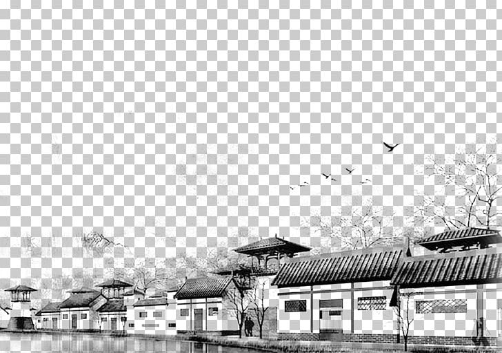 Chinoiserie Ink Wash Painting Gongbi PNG, Clipart, Angle, Building, City Landscape, Elevation, Landscape Free PNG Download
