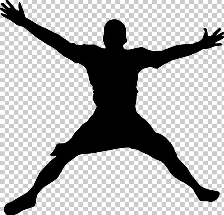 Silhouette Happy Jump PNG, Clipart, Animals, Arm, Black And White, Dance, Dancer Free PNG Download