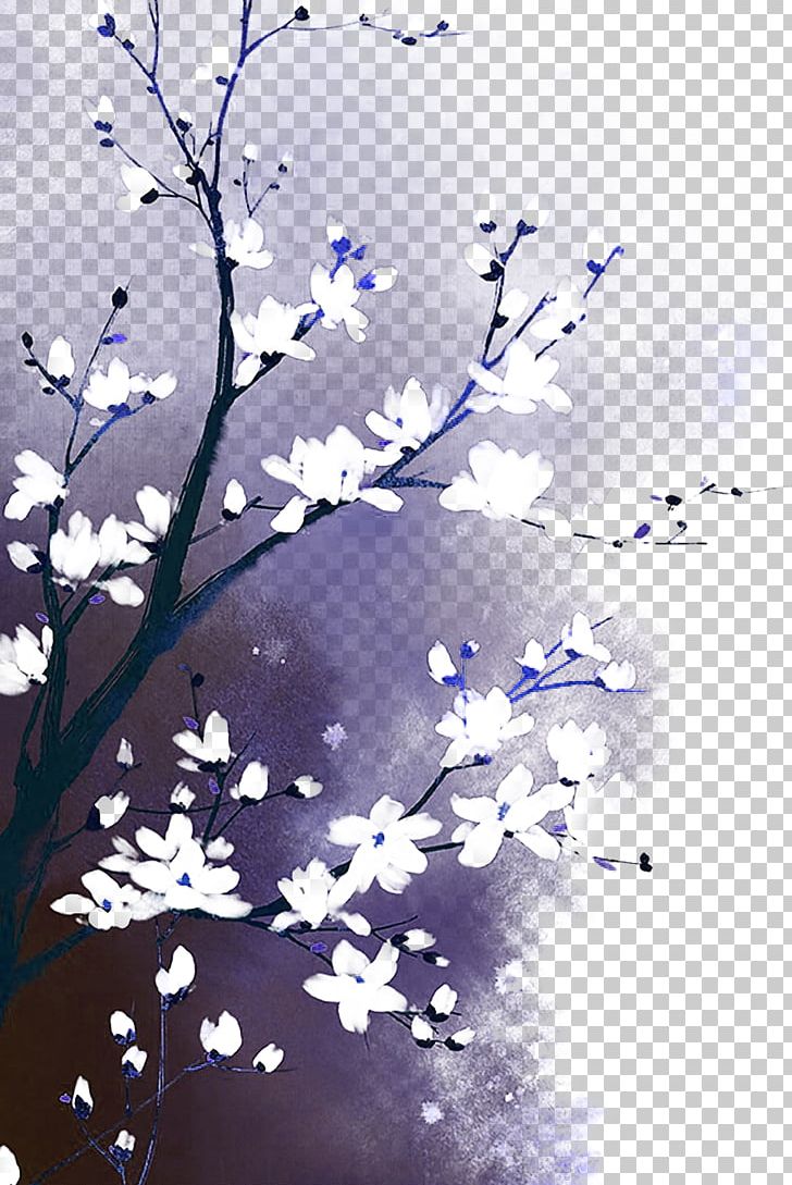 Watercolor Painting Drawing Chinese Art Illustration PNG, Clipart, Blossom, Blue, Blue Background, Blue Purple, Border Frame Free PNG Download