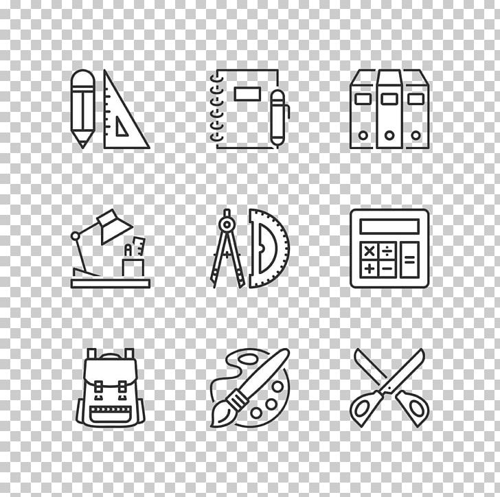 School Supplies Icon PNG, Clipart, Angle, Area, Black And White, Brand, Buckle Free PNG Download