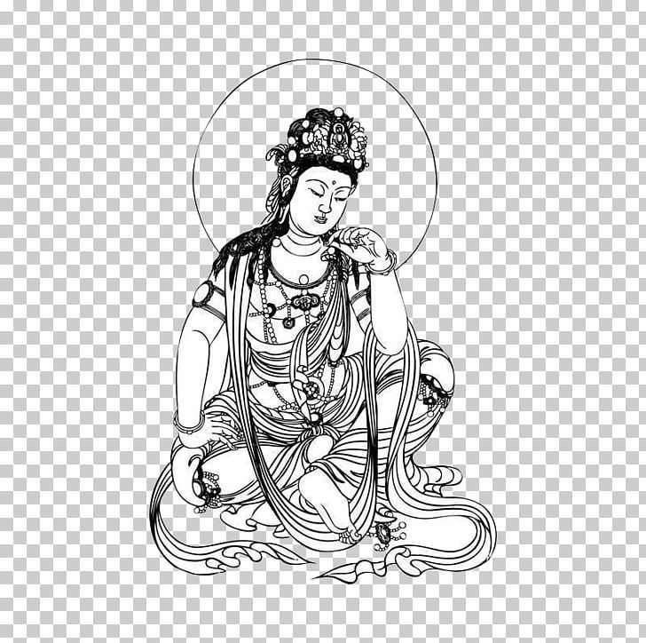 Guanyin Bodhisattva Buddharupa PNG, Clipart, Art, Black, Black Hair, Black White, Buddha Free PNG Download