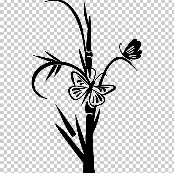 Sticker Floral Design Bambou PNG, Clipart, Artwork, Black And White, Branch, Drawing, Flora Free PNG Download