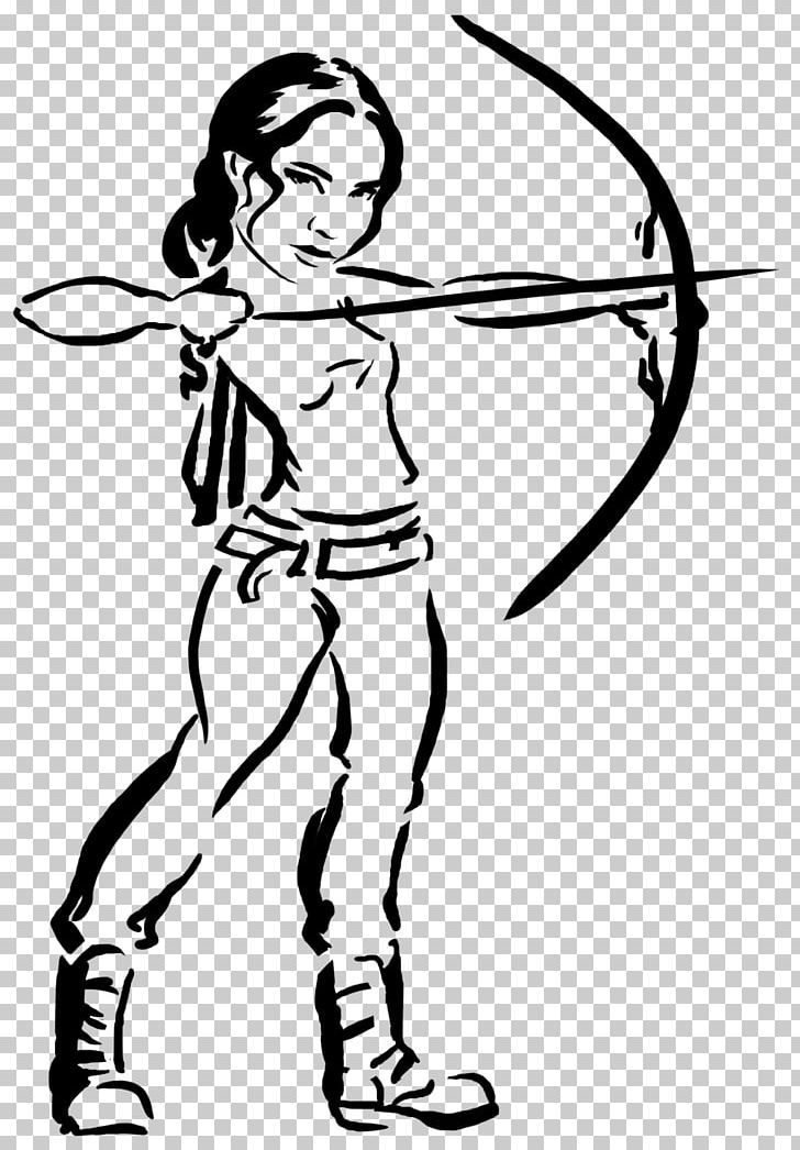 Katniss Everdeen Coloring Book The Hunger Games Drawing Mockingjay PNG, Clipart, Arm, Art, Artwork, Black, Black And White Free PNG Download
