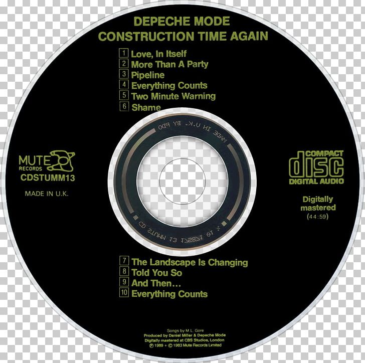 Compact Disc Construction Time Again Depeche Mode Music Songs Of Faith And Devotion PNG, Clipart, Alan Wilder, Andrew Fletcher, Brand, Compact Disc, Data Storage Device Free PNG Download