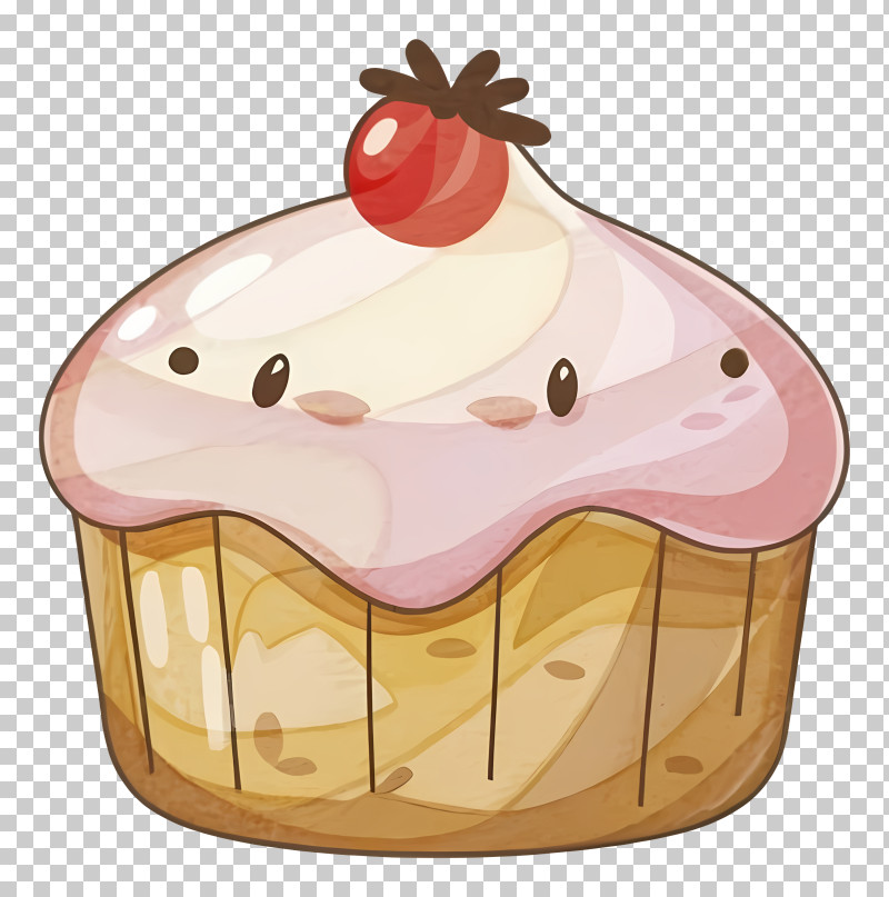 Cupcake - Cute Cartoon Cupcake With Pink Frosting PNG