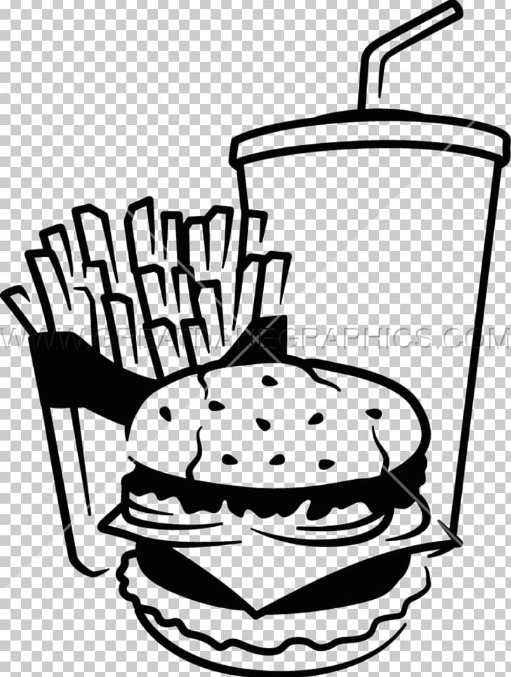 Fast Food Junk Food French Fries Hamburger PNG, Clipart, Artwork, Black And White, Cheeseburger, Drawing, Drinkware Free PNG Download