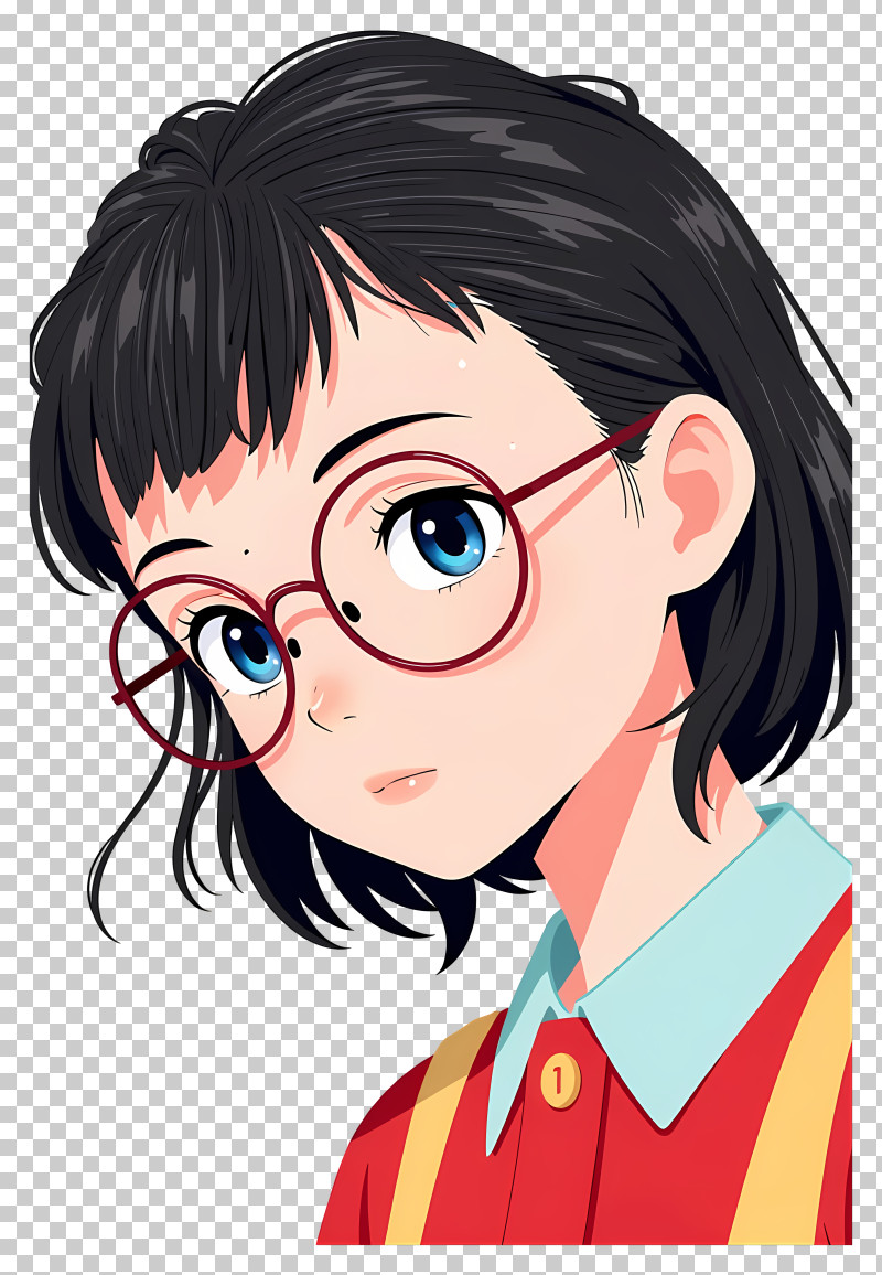 Short-Haired Anime Girl With Glasses PNG