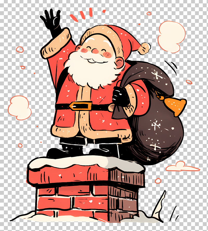 Whimsical Cartoon Christmas - Santa Claus On Chimney PNG