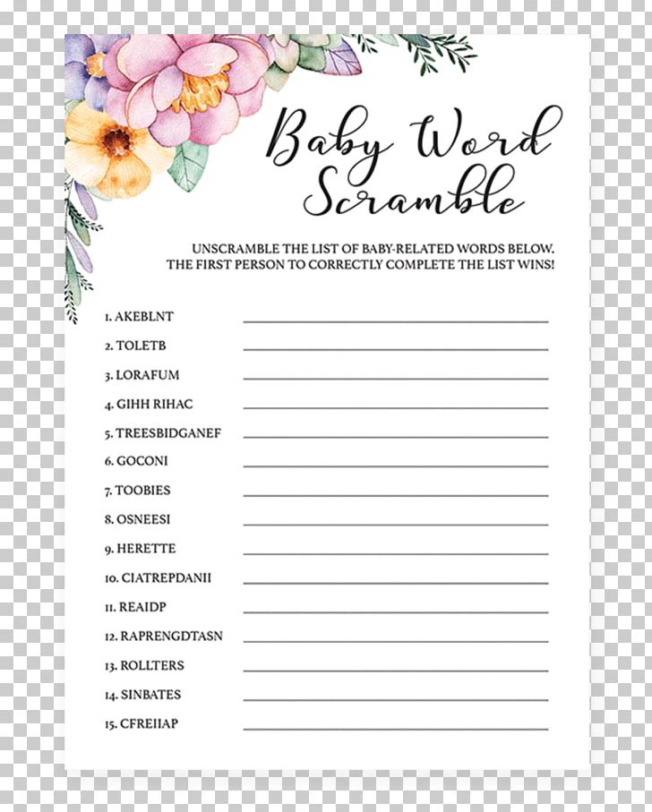 Scrabble Oriental Trading Company Baby Shower Word Scramble Word Game PNG, Clipart, Baby Shower, Bingo, Crossword, Floral Design, Flower Free PNG Download