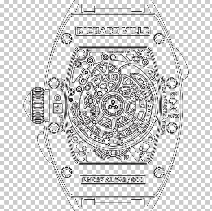 Salon International De La Haute Horlogerie Richard Mille Watch Strap PNG, Clipart, Area, Auto Part, Black And White, Calibre, Circle Free PNG Download