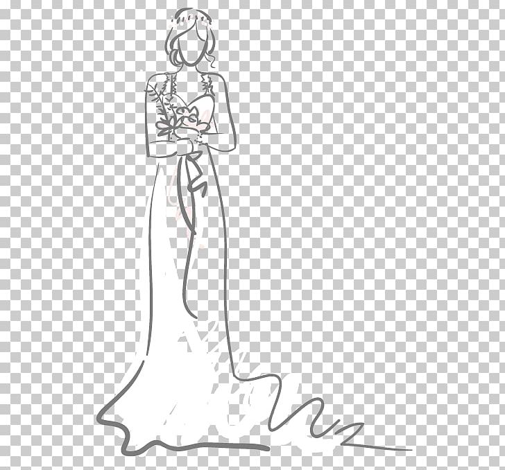 Wedding Dress Bride PNG, Clipart, Arm, Art, Artwork, Ball Gown, Black And White Free PNG Download