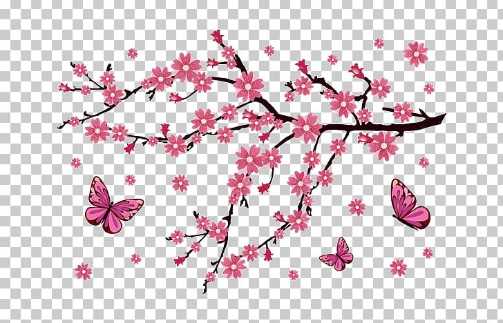 Nail Art Cherry Blossom Wall Decal PNG, Clipart, Blossom, Branch, Butterfly, Cherry, Cherry Blossom Free PNG Download