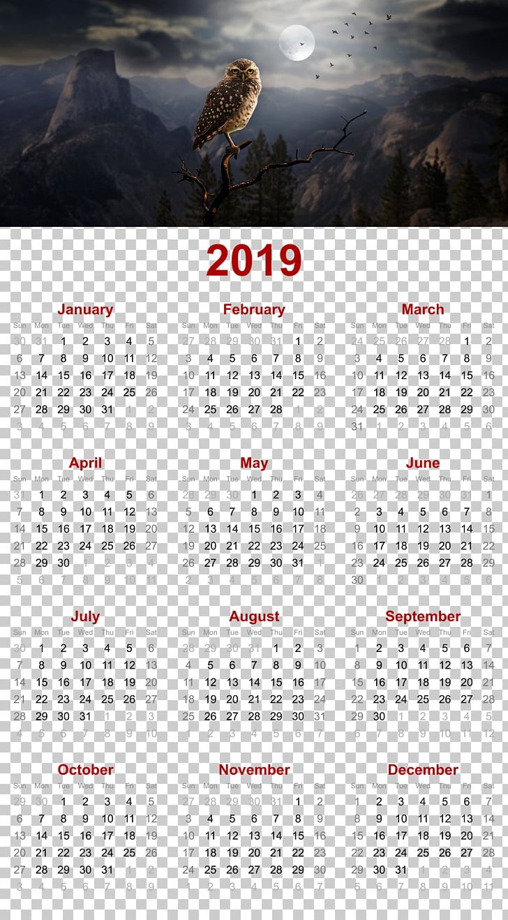 2019 Printable Calendar PNG, Clipart, 2018, 2019, Calendar, Calendaring Software, Diary Free PNG Download