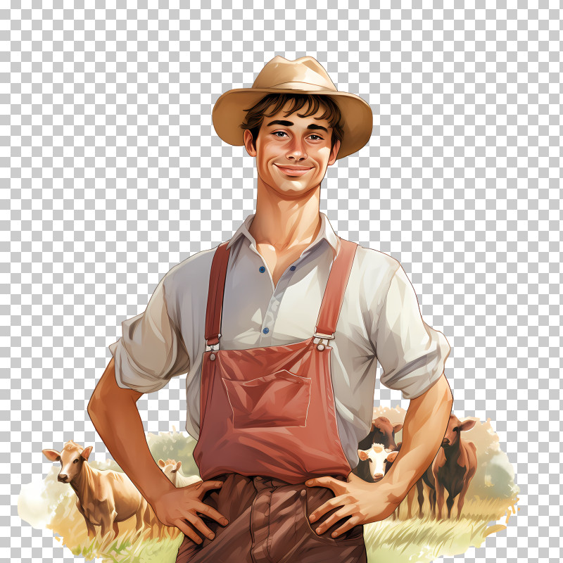 Farmer Day - Smiling Farmer In Field With Cows PNG