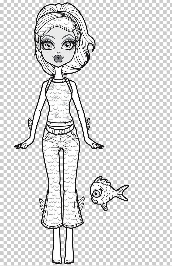 Line Art Monster High Black And White PNG, Clipart, Adult, Arm, Black, Blue, Cartoon Free PNG Download