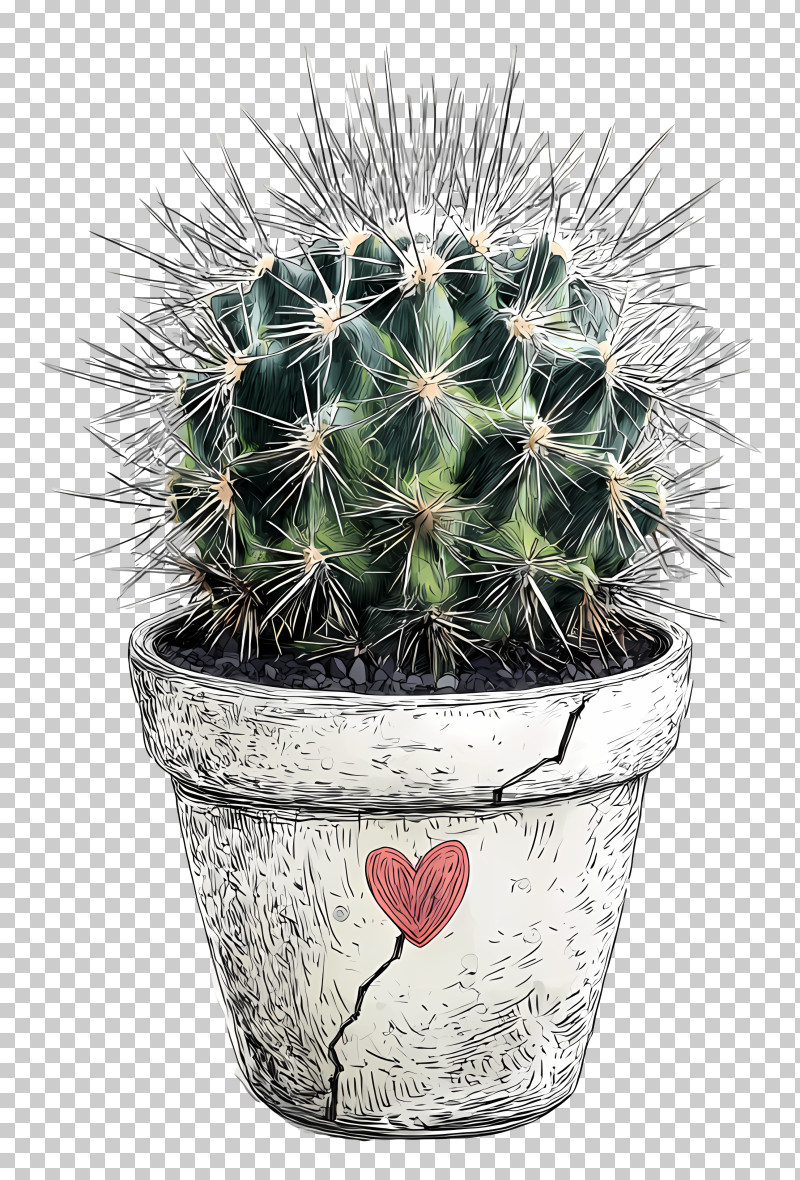 Cactus In Pot - Cactus In Pot With Heart Design PNG