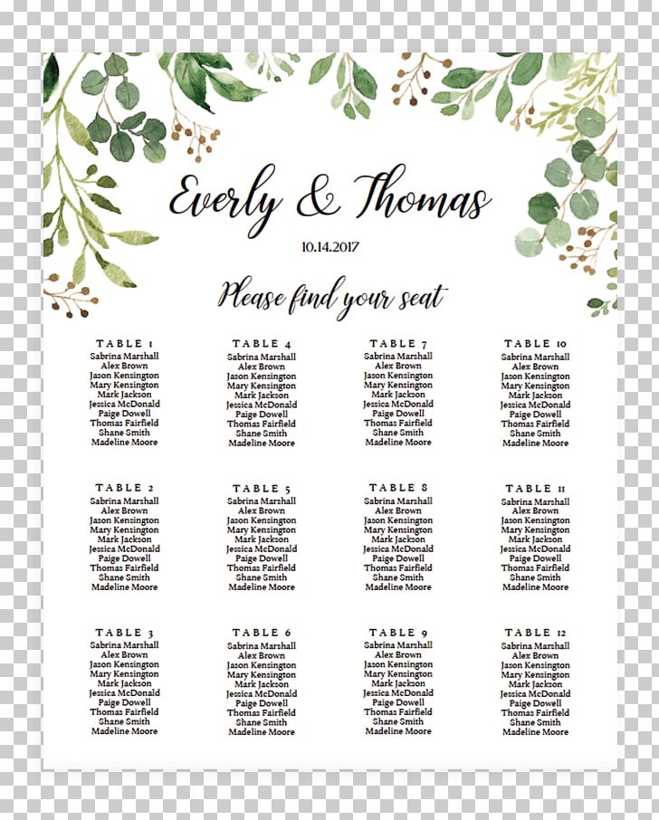 Free Wedding Table Seating Chart Template