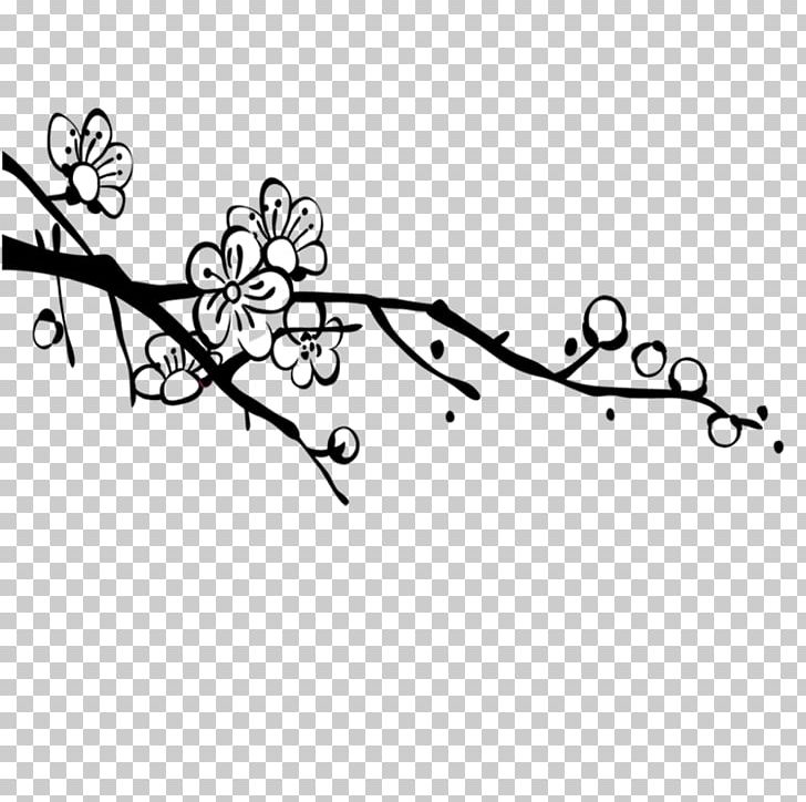 Plum Blossom Ink Wash Painting Black And White PNG, Clipart, Angle, Area, Black, Blossom, Branch Free PNG Download